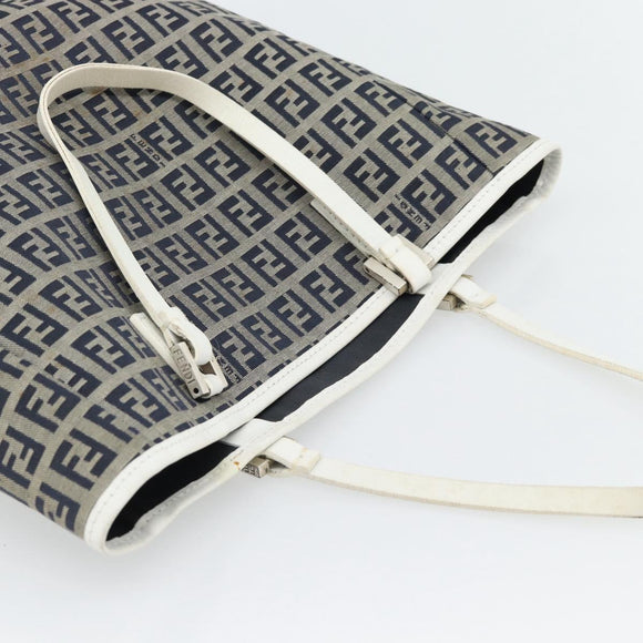FENDI Zucchino Canvas Hand Bag Navy Silver Auth 178879