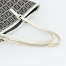 FENDI Zucchino Canvas Hand Bag Navy Silver Auth 178879-7