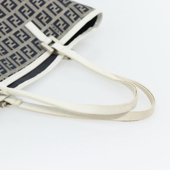 FENDI Zucchino Canvas Hand Bag Navy Silver Auth 178879