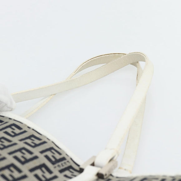 FENDI Zucchino Canvas Hand Bag Navy Silver Auth 178879