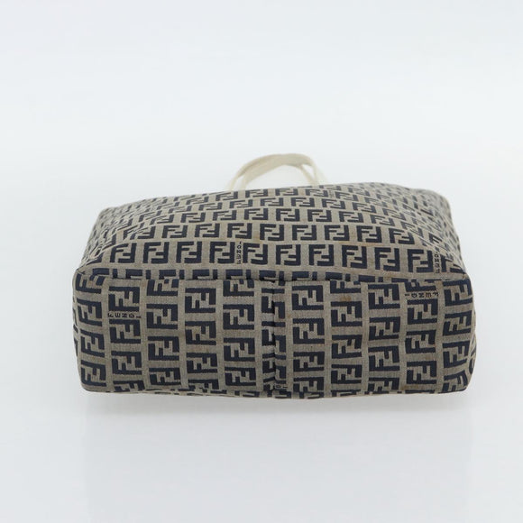 FENDI Zucchino Canvas Hand Bag Navy Silver Auth 178879