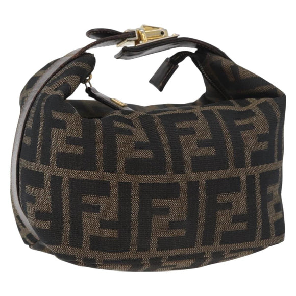 FENDI Zucca Canvas Accessory Pouch Black Brown Auth 178882