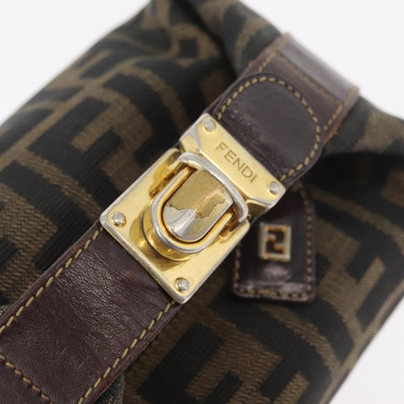 FENDI Zucca Canvas Accessory Pouch Black Brown Auth 178882
