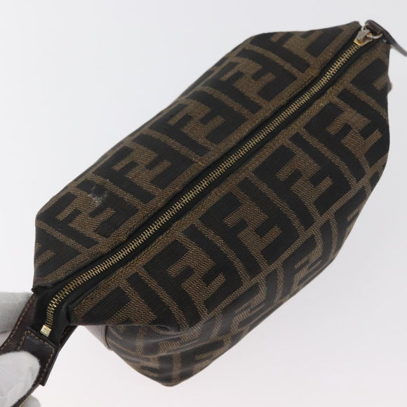 FENDI Zucca Canvas Accessory Pouch Black Brown Auth 178882