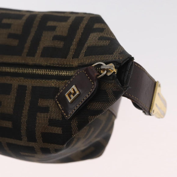 FENDI Zucca Canvas Accessory Pouch Black Brown Auth 178882