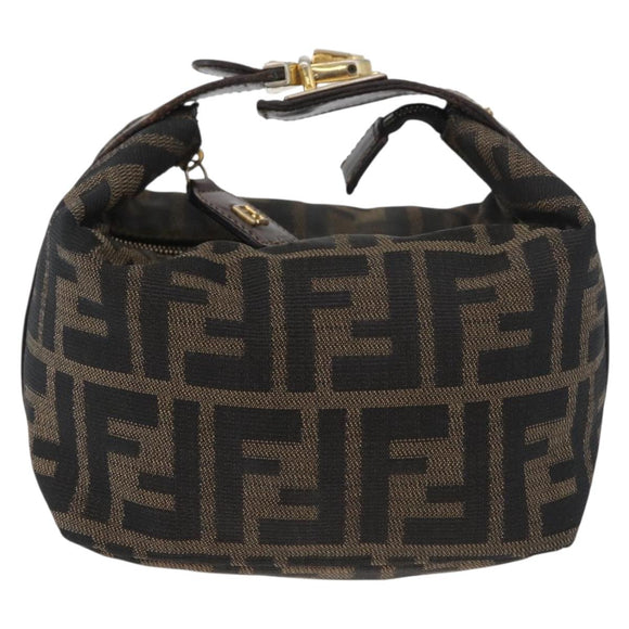 FENDI Zucca Canvas Accessory Pouch Black Brown Auth 178882