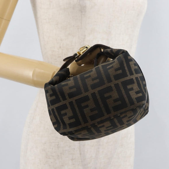 FENDI Zucca Canvas Accessory Pouch Black Brown Auth 178882