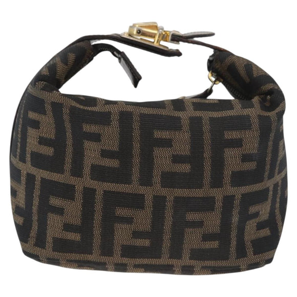 FENDI Zucca Canvas Accessory Pouch Black Brown Auth 178882