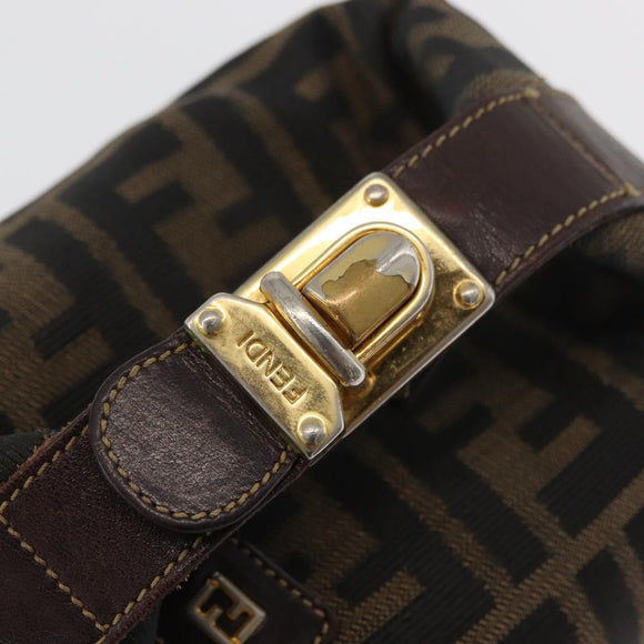 FENDI Zucca Canvas Accessory Pouch Black Brown Auth 178882