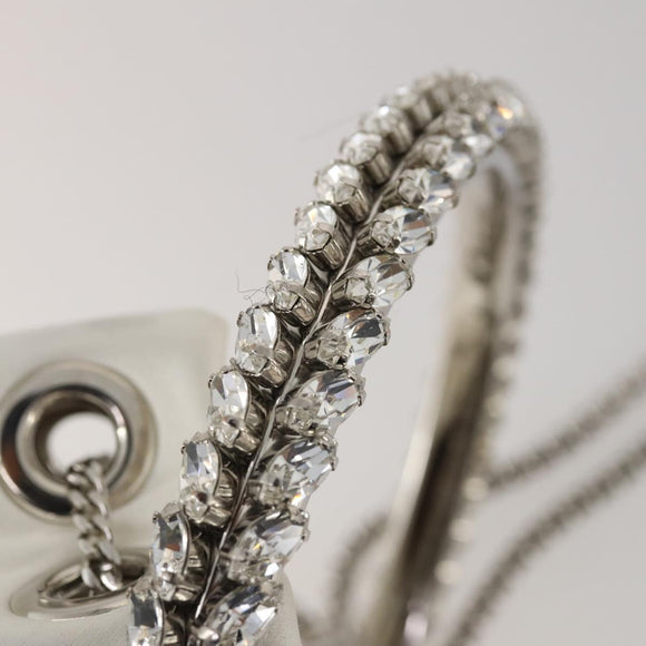 Jimmy Choo Bonbon Chain Shoulder Bag Satin 2way White Silver Auth 178886