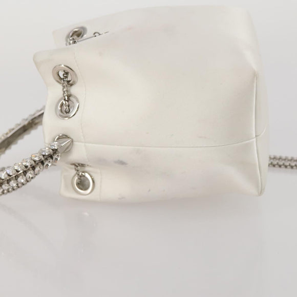 Jimmy Choo Bonbon Chain Shoulder Bag Satin 2way White Silver Auth 178886