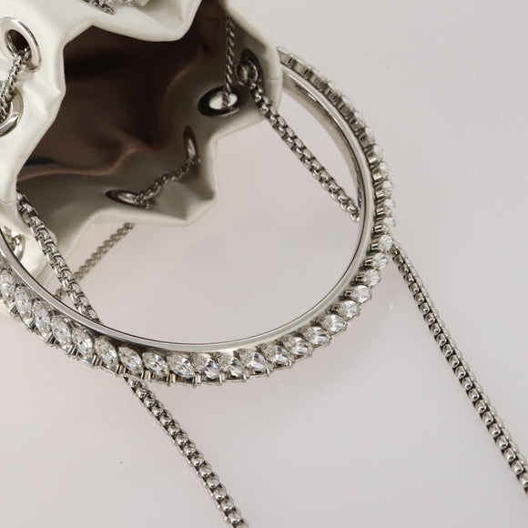 Jimmy Choo Bonbon Chain Shoulder Bag Satin 2way White Silver Auth 178886