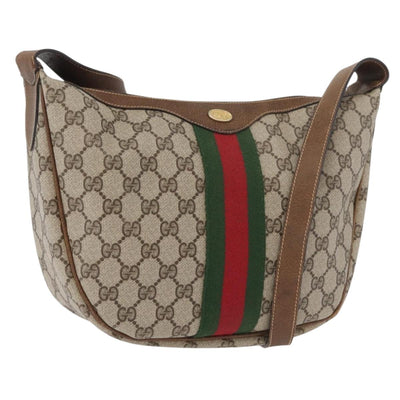 GUCCI GG Supreme Web Sherry Line Shoulder Bag PVC Beige Gold Auth 178890
