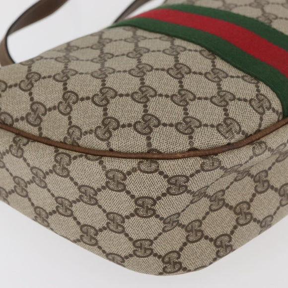 GUCCI GG Supreme Web Sherry Line Shoulder Bag PVC Beige Gold Auth 178890