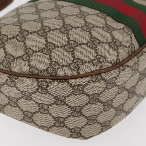 GUCCI GG Supreme Web Sherry Line Shoulder Bag PVC Beige Gold Auth 178890