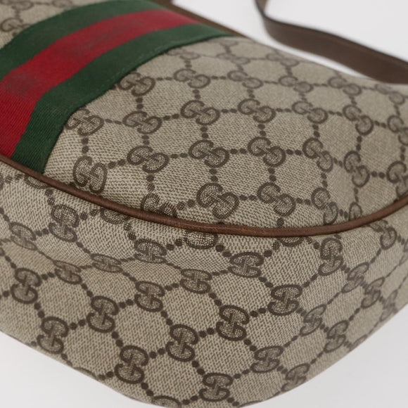 GUCCI GG Supreme Web Sherry Line Shoulder Bag PVC Beige Gold Auth 178890