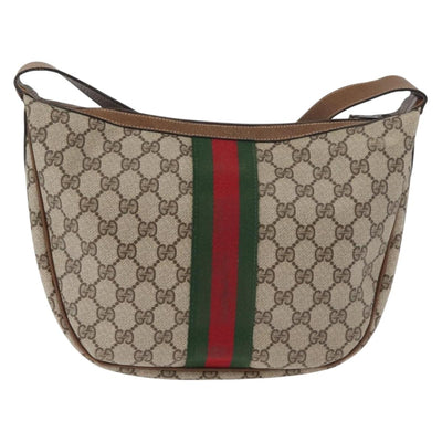 GUCCI GG Supreme Web Sherry Line Shoulder Bag PVC Beige Gold Auth 178890 - 0