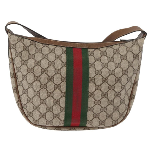 GUCCI GG Supreme Web Sherry Line Shoulder Bag PVC Beige Gold Auth 178890