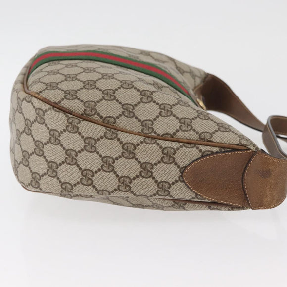 GUCCI GG Supreme Web Sherry Line Shoulder Bag PVC Beige Gold Auth 178890