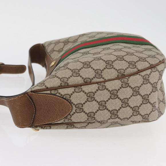 GUCCI GG Supreme Web Sherry Line Shoulder Bag PVC Beige Gold Auth 178890