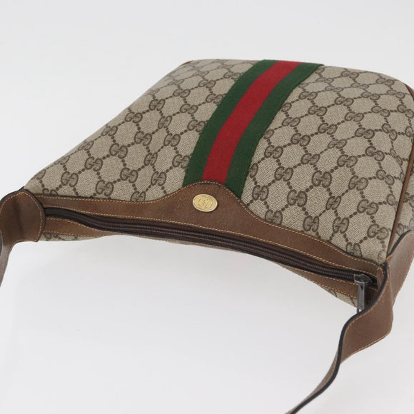 GUCCI GG Supreme Web Sherry Line Shoulder Bag PVC Beige Gold Auth 178890