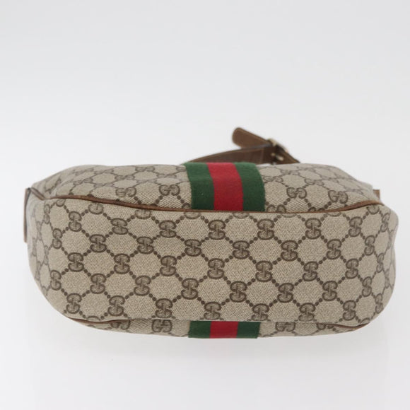 GUCCI GG Supreme Web Sherry Line Shoulder Bag PVC Beige Gold Auth 178890