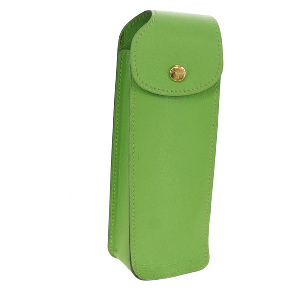 HERMES Stifteetui Leder Grün Gold Auth 178895M