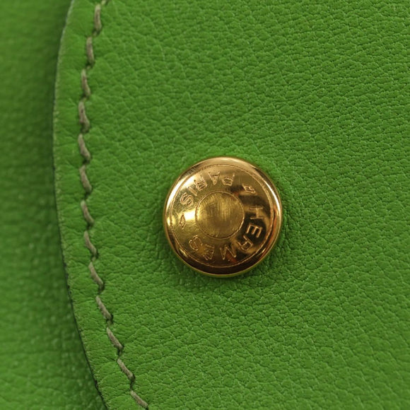 HERMES Stifteetui Leder Grün Gold Auth 178895M