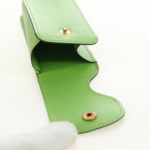HERMES Stifteetui Leder Grün Gold Auth 178895M