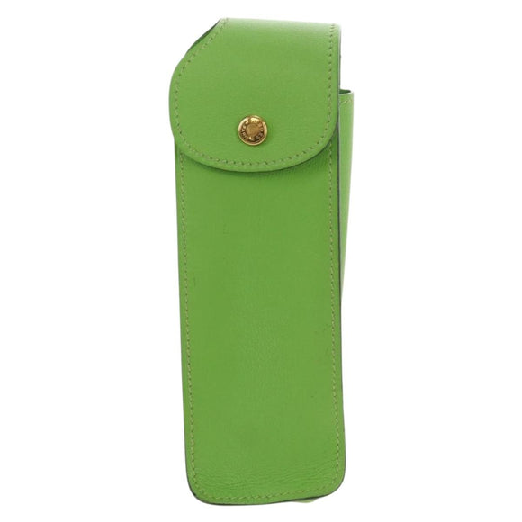 HERMES Stifteetui Leder Grün Gold Auth 178895M