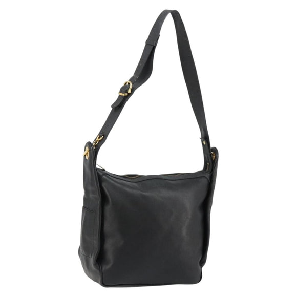 CELINE Shoulder Bag Leather Black Gold Auth 178898A