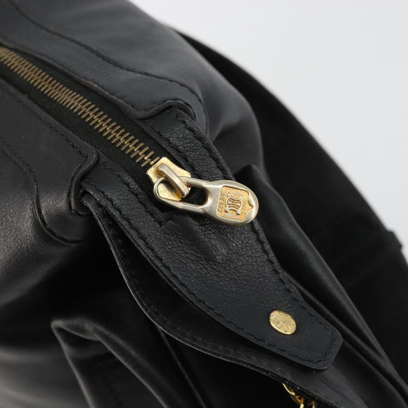 CELINE Shoulder Bag Leather Black Gold Auth 178898A