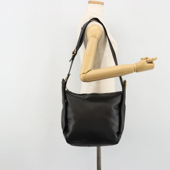CELINE Shoulder Bag Leather Black Gold Auth 178898A
