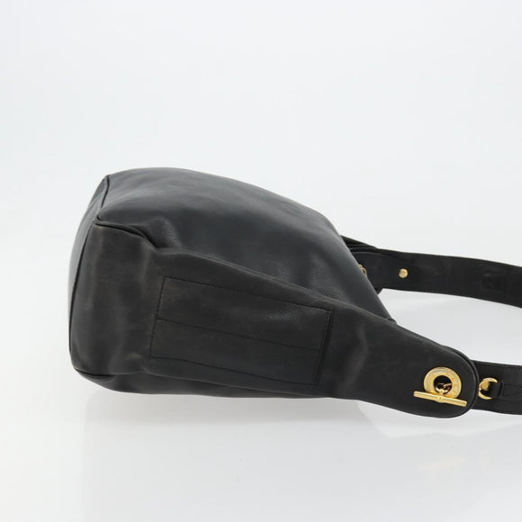 CELINE Shoulder Bag Leather Black Gold Auth 178898A