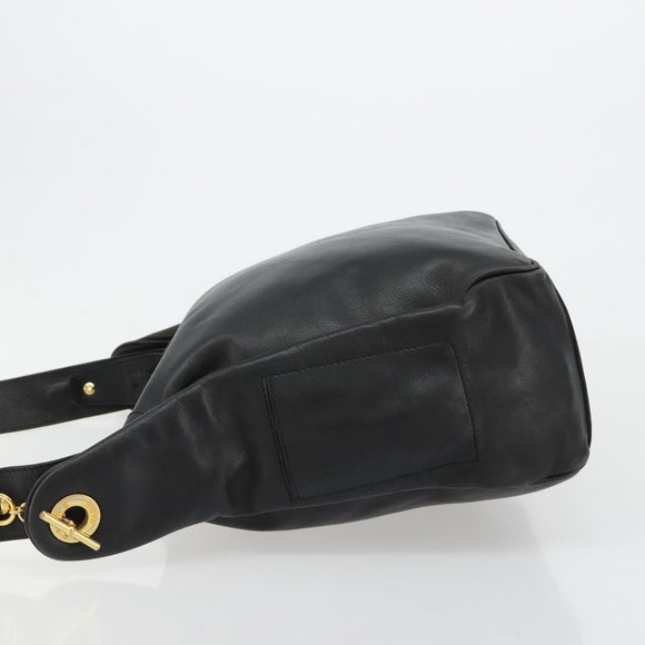 CELINE Shoulder Bag Leather Black Gold Auth 178898A