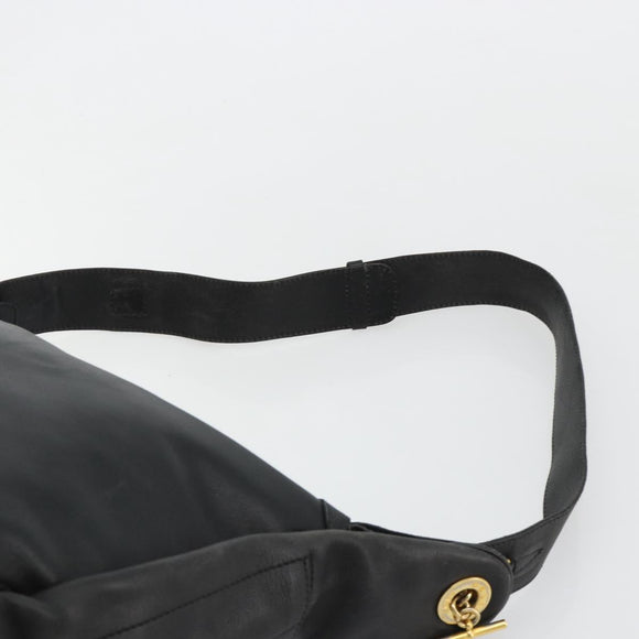 CELINE Shoulder Bag Leather Black Gold Auth 178898A