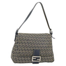 FENDI Zucchino Canvas Mamma Baguette Shoulder Bag Black Brown Auth 178902-1