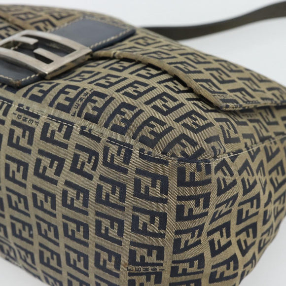 FENDI Zucchino Canvas Mamma Baguette Shoulder Bag Black Brown Auth 178902
