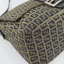 FENDI Zucchino Canvas Mamma Baguette Shoulder Bag Black Brown Auth 178902-14