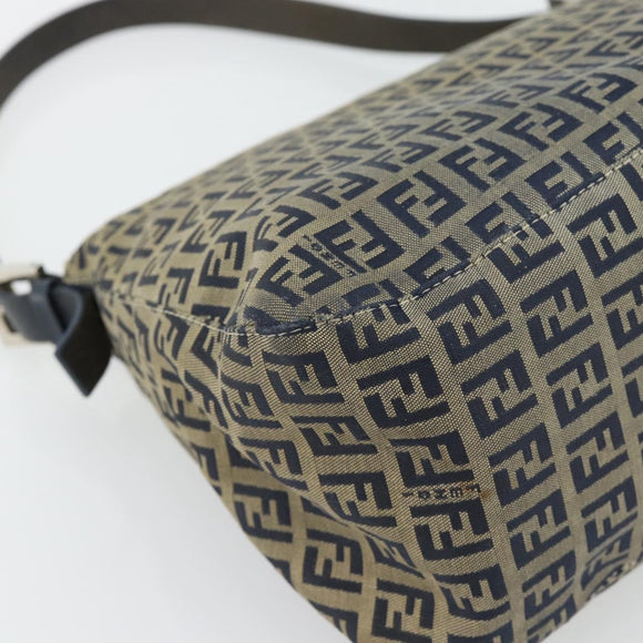 FENDI Zucchino Canvas Mamma Baguette Shoulder Bag Black Brown Auth 178902