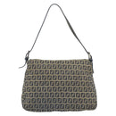 FENDI Zucchino Canvas Mamma Baguette Shoulder Bag Black Brown Auth 178902-2