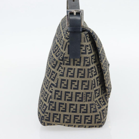 FENDI Zucchino Canvas Mamma Baguette Shoulder Bag Black Brown Auth 178902