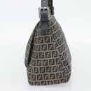 FENDI Zucchino Canvas Mamma Baguette Shoulder Bag Black Brown Auth 178902-4