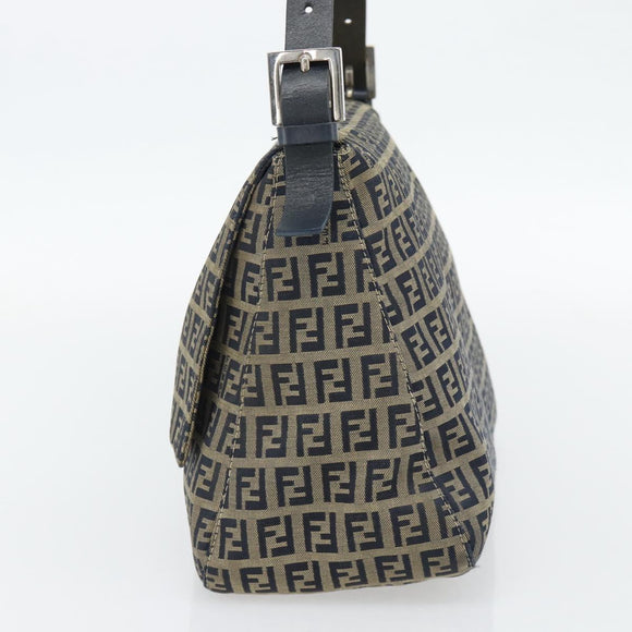FENDI Zucchino Canvas Mamma Baguette Shoulder Bag Black Brown Auth 178902