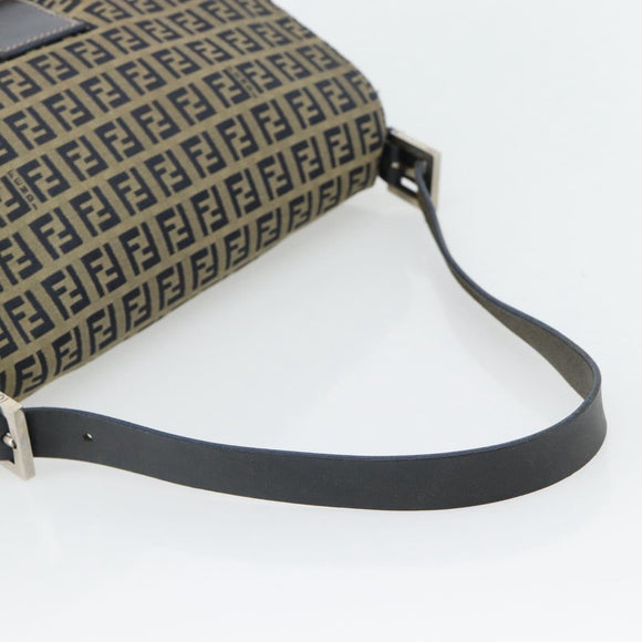FENDI Zucchino Canvas Mamma Baguette Shoulder Bag Black Brown Auth 178902