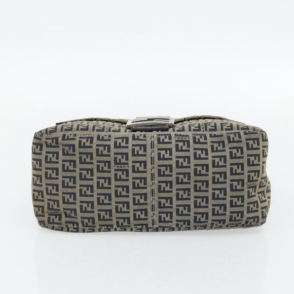 FENDI Zucchino Canvas Mamma Baguette Shoulder Bag Black Brown Auth 178902
