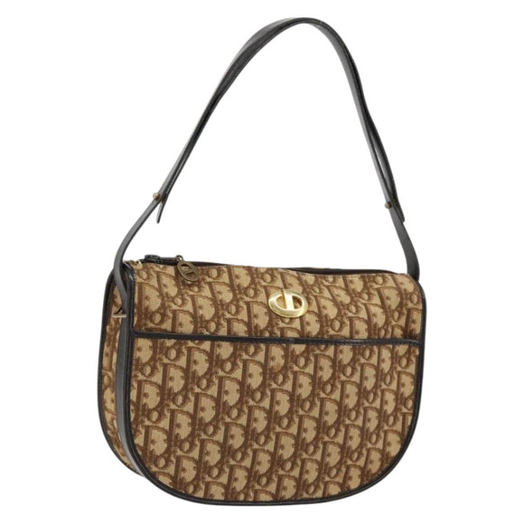 Christian Dior Trotter Canvas Shoulder Bag Beige Gold Auth 178904