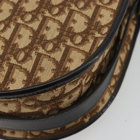 Christian Dior Trotter Canvas Shoulder Bag Beige Gold Auth 178904