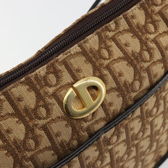 Christian Dior Trotter Canvas Shoulder Bag Beige Gold Auth 178904