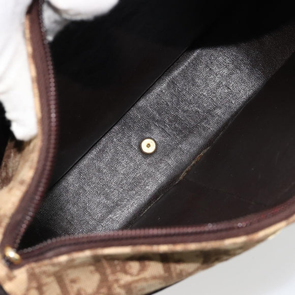 Christian Dior Trotter Canvas Shoulder Bag Beige Gold Auth 178904